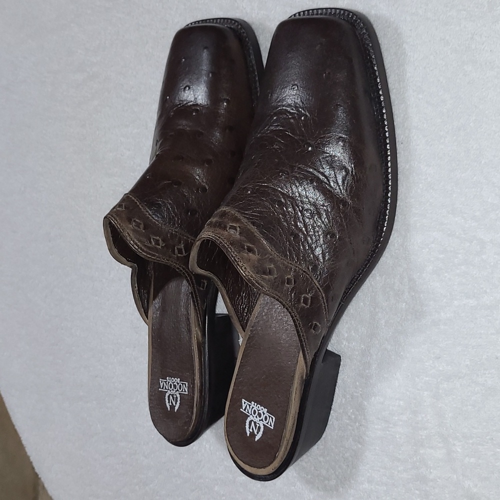 Nocona Boots Mules Woman's Slides Brown Size 9B Leather Ostrich Square Toe